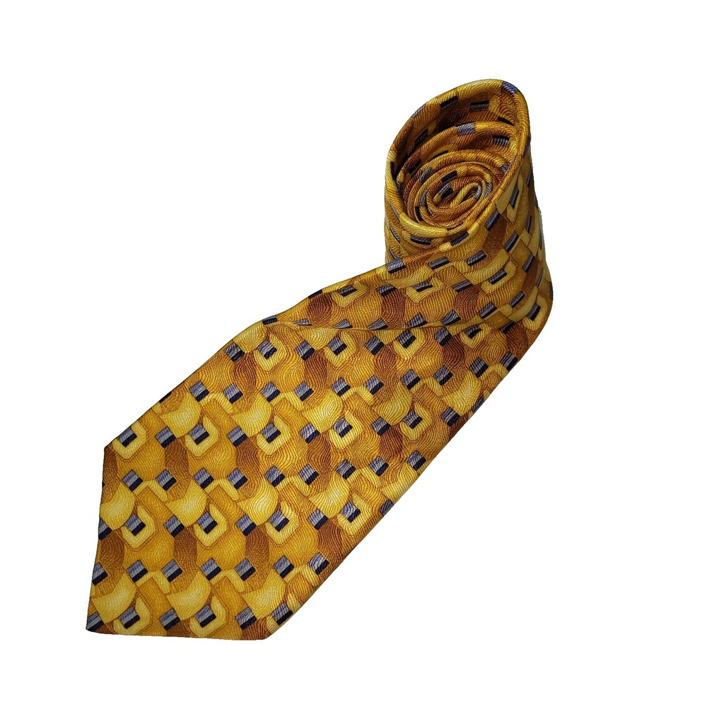 Fumagalli's Mens Silk Tie Hand Made‎ Italy Geometric Pattern Yellow Blue